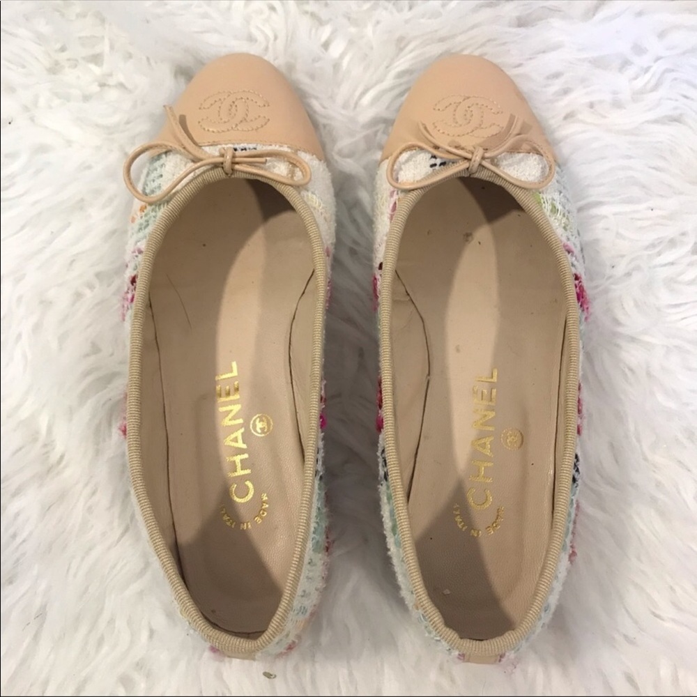 Vintage Chanel Multicolor Tweed Ballet Flats - Picture 1 of 4